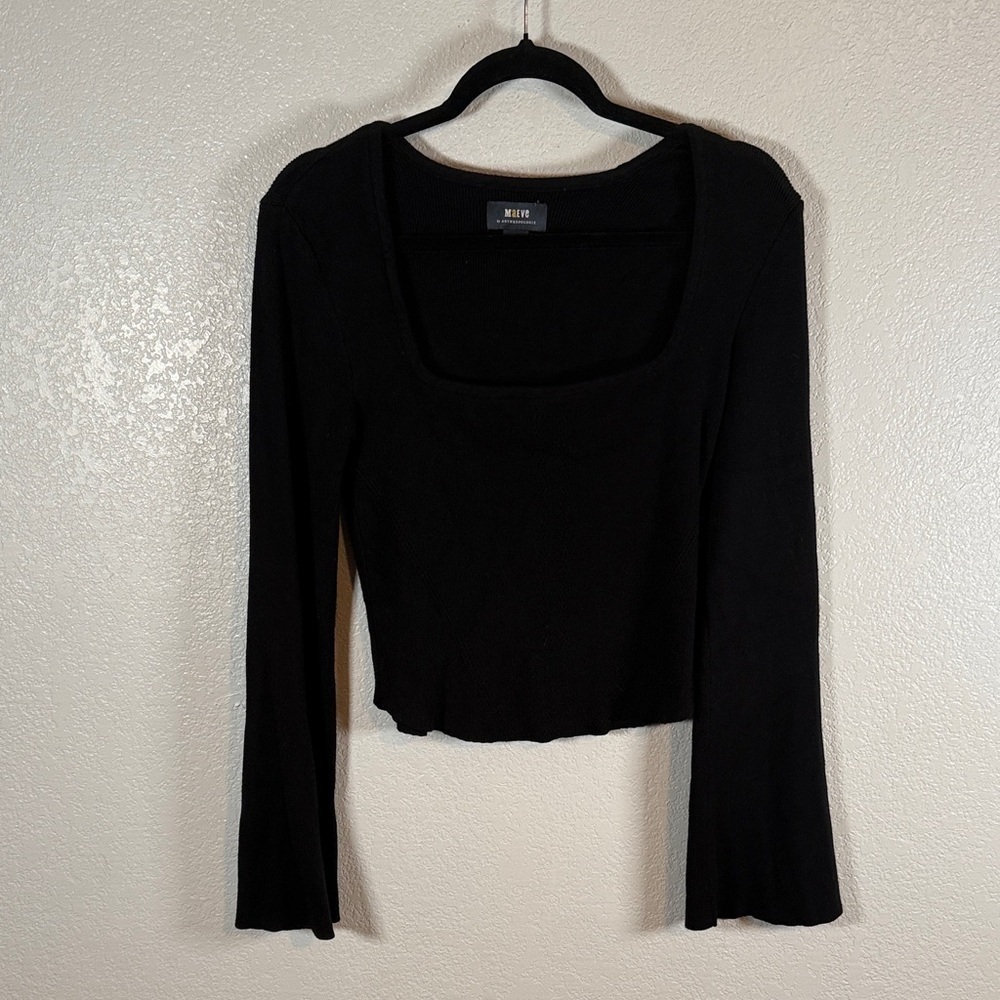 Anthropologie Maeve Black Cropped Knit Square Neck Sweater Size Medium